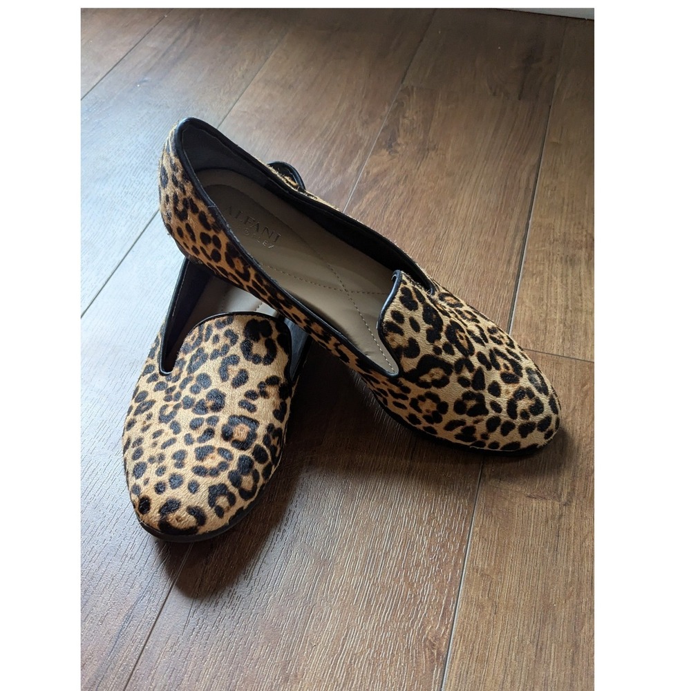 Alfani Step N Flex Womens Leopard Print Faux Calf Hair Loafers Flats Brown Tan